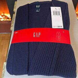Gap Mens Navy Waffle Knit Robe Lounge Cozy Minimalist Essential Loungewear SZ L